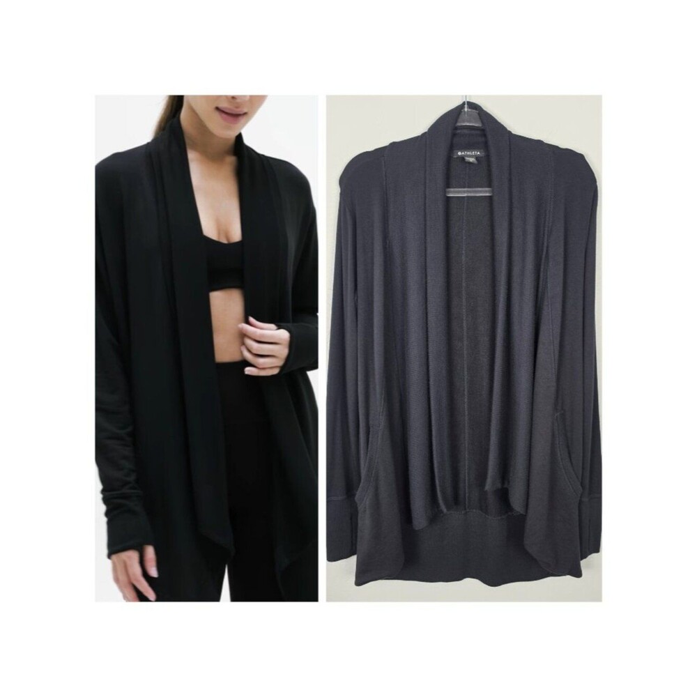 Athleta Pranayama Wrap Cardigan Stretch Long Sleeve Open Front Black Size XS
